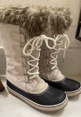 Sorel Joan Of Arctic Winter Leather Boots Waterproof W 9.5/ 10 Faux Fur Mid-calf